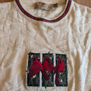 Shenandoah Ladies Off White Vintage Sweater With Embroidered Robins‎ Size Medium